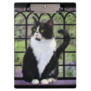 Tuxedo Cat in Window Painting Original Animal Art Klemmbrett