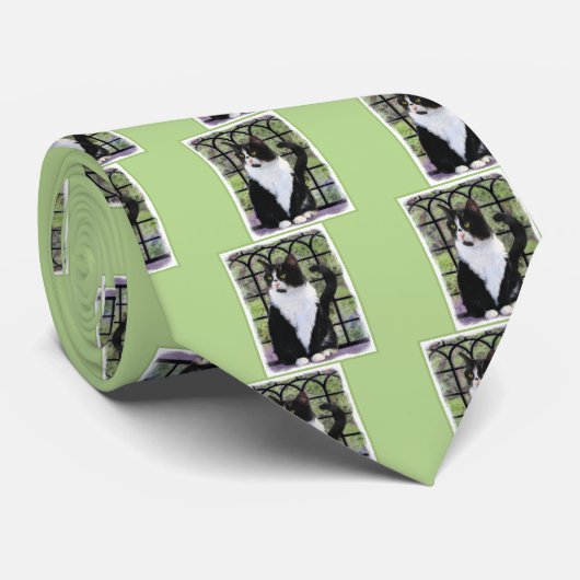 Tuxedo Cat in Window Painting Original Animal Art Krawatte (Gerollt)