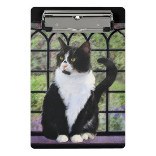 Tuxedo Cat in Window Painting Original Animal Art Mini Klemmbrett