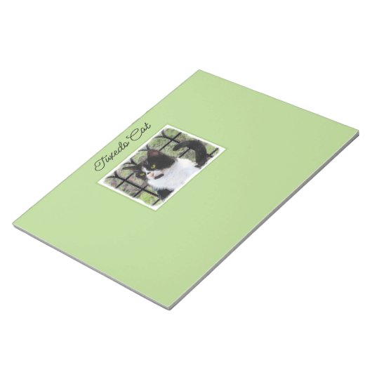 Tuxedo Cat in Window Painting Original Animal Art Notizblock (angewinkelt)