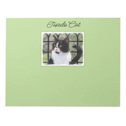 Tuxedo Cat in Window Painting Original Animal Art Notizblock (Vorderseite)