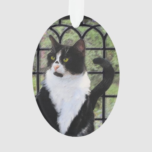 Tuxedo Cat in Window Painting Original Animal Art Ornament (Rückseite)