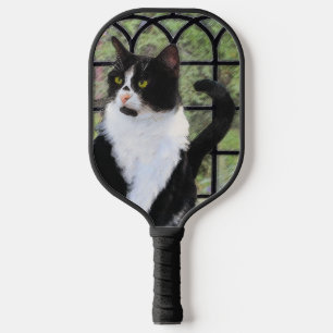 Tuxedo Cat in Window Painting Original Animal Art Pickleball Schläger