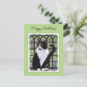Tuxedo Cat in Window Painting Original Animal Art Postkarte (Stehend Vorderseite)