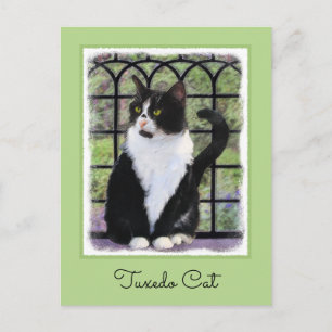 Tuxedo Cat in Window Painting Original Animal Art Postkarte