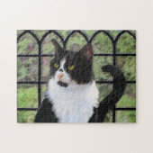 Tuxedo Cat in Window Painting Original Animal Art Puzzle (Horizontal)