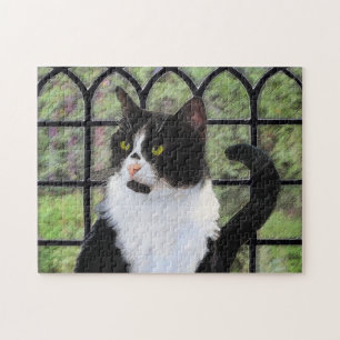 Tuxedo Cat in Window Painting Original Animal Art Puzzle