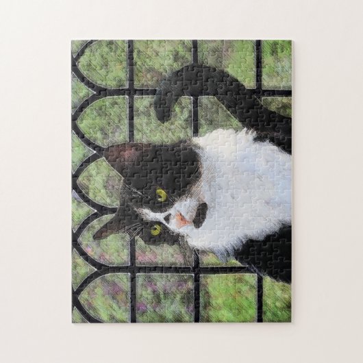 Tuxedo Cat in Window Painting Original Animal Art Puzzle (Vertikal)
