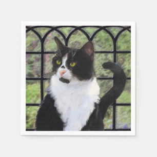 Tuxedo Cat in Window Painting Original Animal Art Serviette