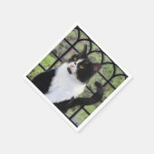 Tuxedo Cat in Window Painting Original Animal Art Serviette (Ecke)