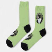 Tuxedo Cat in Window Painting Original Animal Art Socken (Linkes Detail)