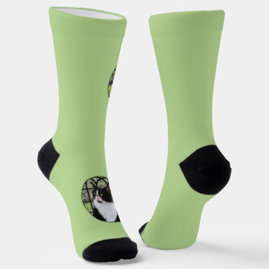 Tuxedo Cat in Window Painting Original Animal Art Socken (Gewinkelt)