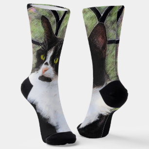 Tuxedo Cat in Window Painting Original Animal Art Socken