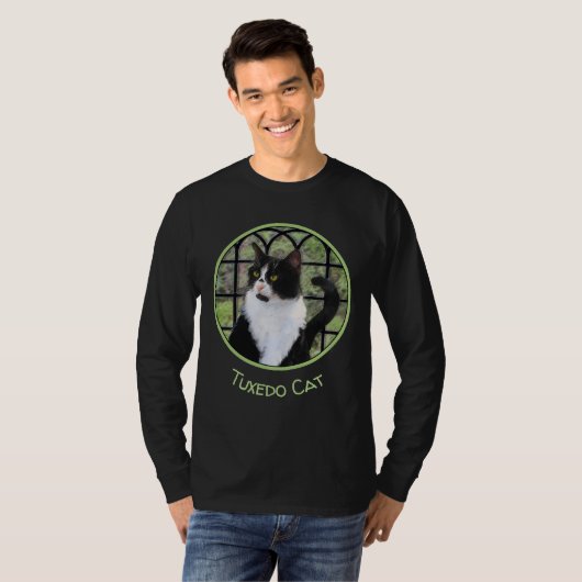 Tuxedo Cat in Window Painting Original Animal Art T-Shirt (Vorne ganz)