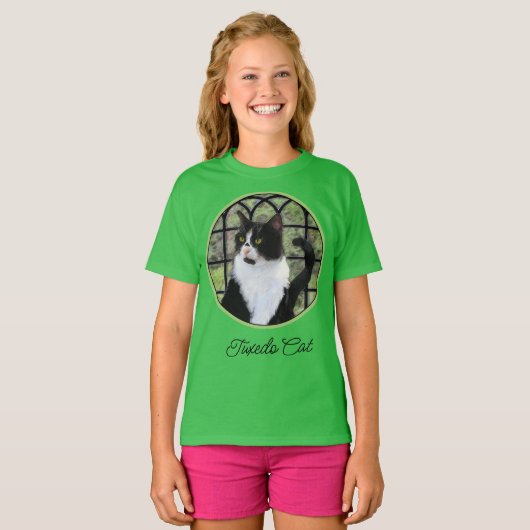 Tuxedo Cat in Window Painting Original Animal Art T-Shirt (Vorne ganz)