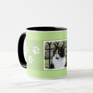 Tuxedo Cat in Window Painting Original Animal Art Tasse