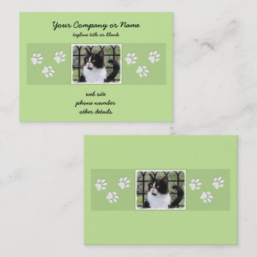 Tuxedo Cat in Window Painting Original Animal Art Visitenkarte (Vorne/Hinten)