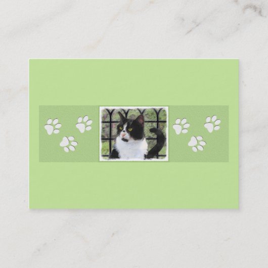 Tuxedo Cat in Window Painting Original Animal Art Visitenkarte (Rückseite)