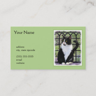 Tuxedo Cat in Window Painting Original Animal Art Visitenkarte