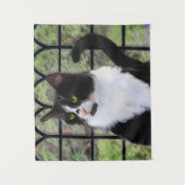 Tuxedo Cat in Window Painting Original Animal Art Wandteppich (Vorderseite)