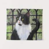 Tuxedo Cat in Window Painting Original Animal Art Wandteppich (Vorderseite (Horizontal))