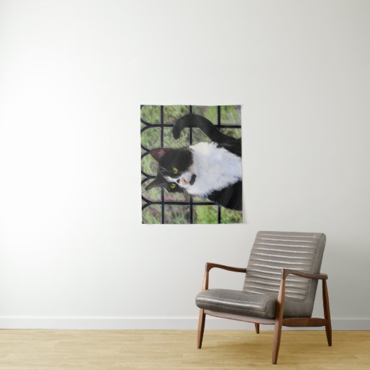 Tuxedo Cat in Window Painting Original Animal Art Wandteppich (Beispiel)
