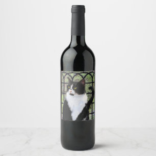 Tuxedo Cat in Window Painting Original Animal Art Weinetikett
