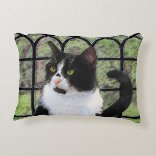 Tuxedo Cat in Window Painting Original Animal Art Zierkissen
