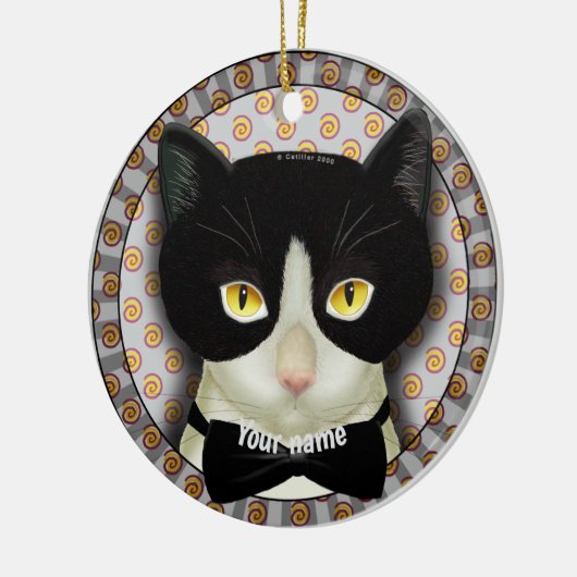 Tuxedo Cat Keramik Ornament (Links)