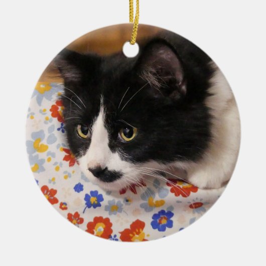 Tuxedo Cat Keramik Ornament (Vorne)