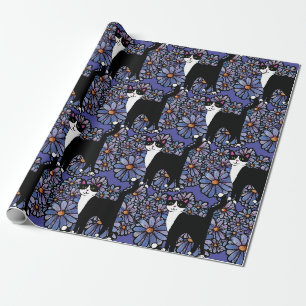 Tuxedo Cat Lila Daisis Art Geschenkpapier