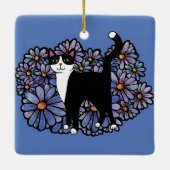 Tuxedo Cat Lila Daisis Art Keramikornament (Rückseite)