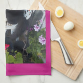 Tuxedo Cat Maroon Dark Pink Cats and Flowers Geschirrtuch (Viertel Falte)