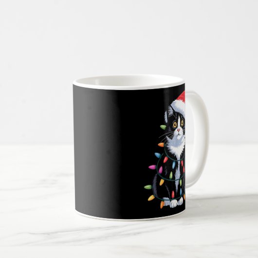 Tuxedo Cat Meow Santa Tuxie Christmas Tree  Kaffeetasse (VorderseiteRechts)
