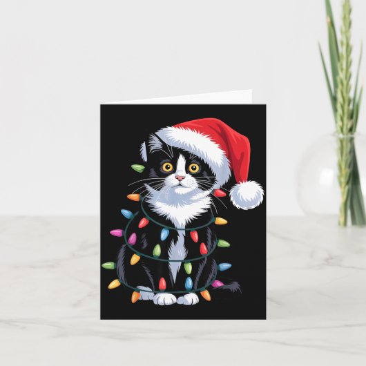 Tuxedo Cat Meow Santa Tuxie Christmas Tree Karte (Vorderseite)