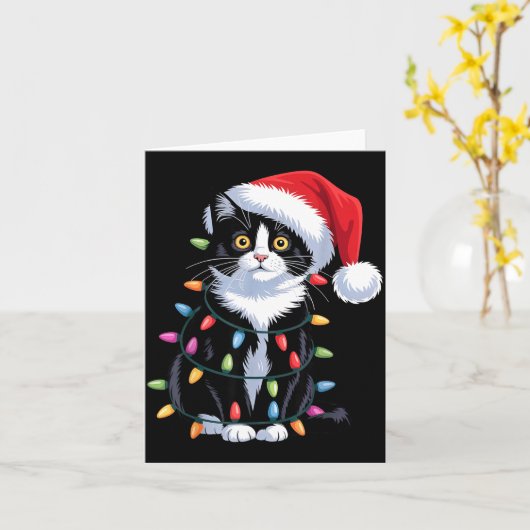 Tuxedo Cat Meow Santa Tuxie Christmas Tree Karte (Gelbe Blume)