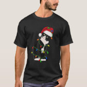Tuxedo Cat Meow Santa Tuxie Christmas Tree Lights T-Shirt (Vorderseite)