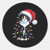 Tuxedo Cat Meow Santa Tuxie Christmas Tree  Runder Aufkleber (Vorderseite)