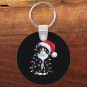 Tuxedo Cat Meow Santa Tuxie Christmas Tree Schlüsselanhänger (Vorderseite)