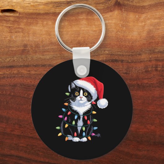 Tuxedo Cat Meow Santa Tuxie Christmas Tree Schlüsselanhänger (Vorderseite)