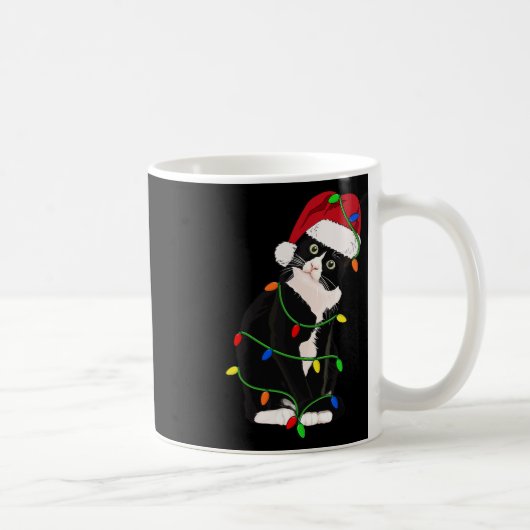 Tuxedo Cat Meow Santa Tuxie Weihnachtsbaumleuchten Kaffeetasse (Rechts)