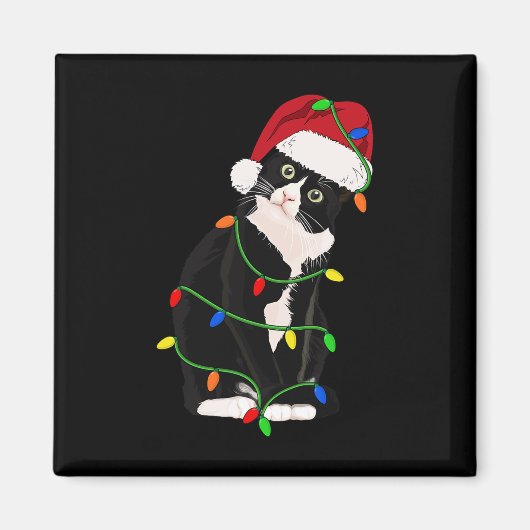 Tuxedo Cat Meow Santa Tuxie Weihnachtsbaumleuchten Magnet (Vorne)