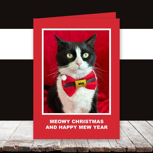 Tuxedo Cat Meowy Christmas Card Karte