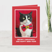 Tuxedo Cat Meowy Christmas Card Karte (Vorderseite)