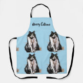 Tuxedo Cat Merry Catsmus Blue Christmas Schürze (Vorderseite)