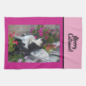 Tuxedo Cat Merry Catsmus Pink Christmas Cats Geschirrtuch (Horizontal)