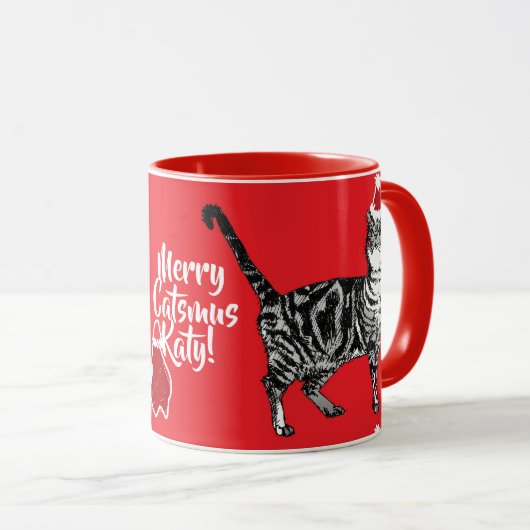 Tuxedo Cat Merry Catsmus Weihnachtsferien Tasse (VorderseiteRechts)