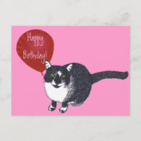 Tuxedo Cat mit Balloon Happy Birthday Postkarten
