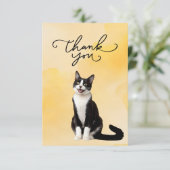 Tuxedo Cat mit Dankeschön Wort Aquarell Dankeskarte (Stehend Vorderseite)