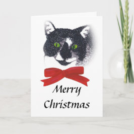 Tuxedo Cat mit Red Bow Weihnachtskarten Feiertagskarte
